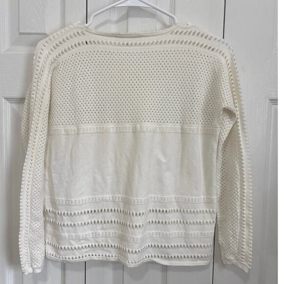 Maje Mufina Perforated Minimalist Luxury Sweater in Off-White – Size 1 (Small) - Picture 5 of 7